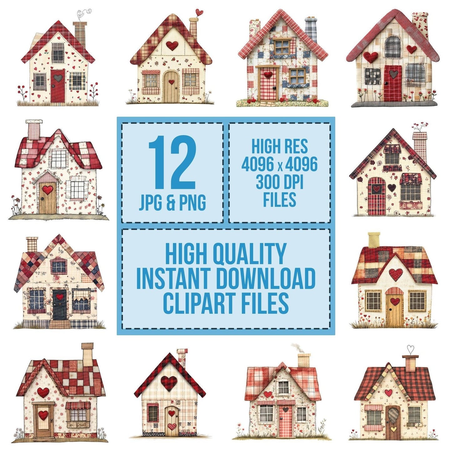 Stitched Patchwork House Clipart Set (DDD006663)