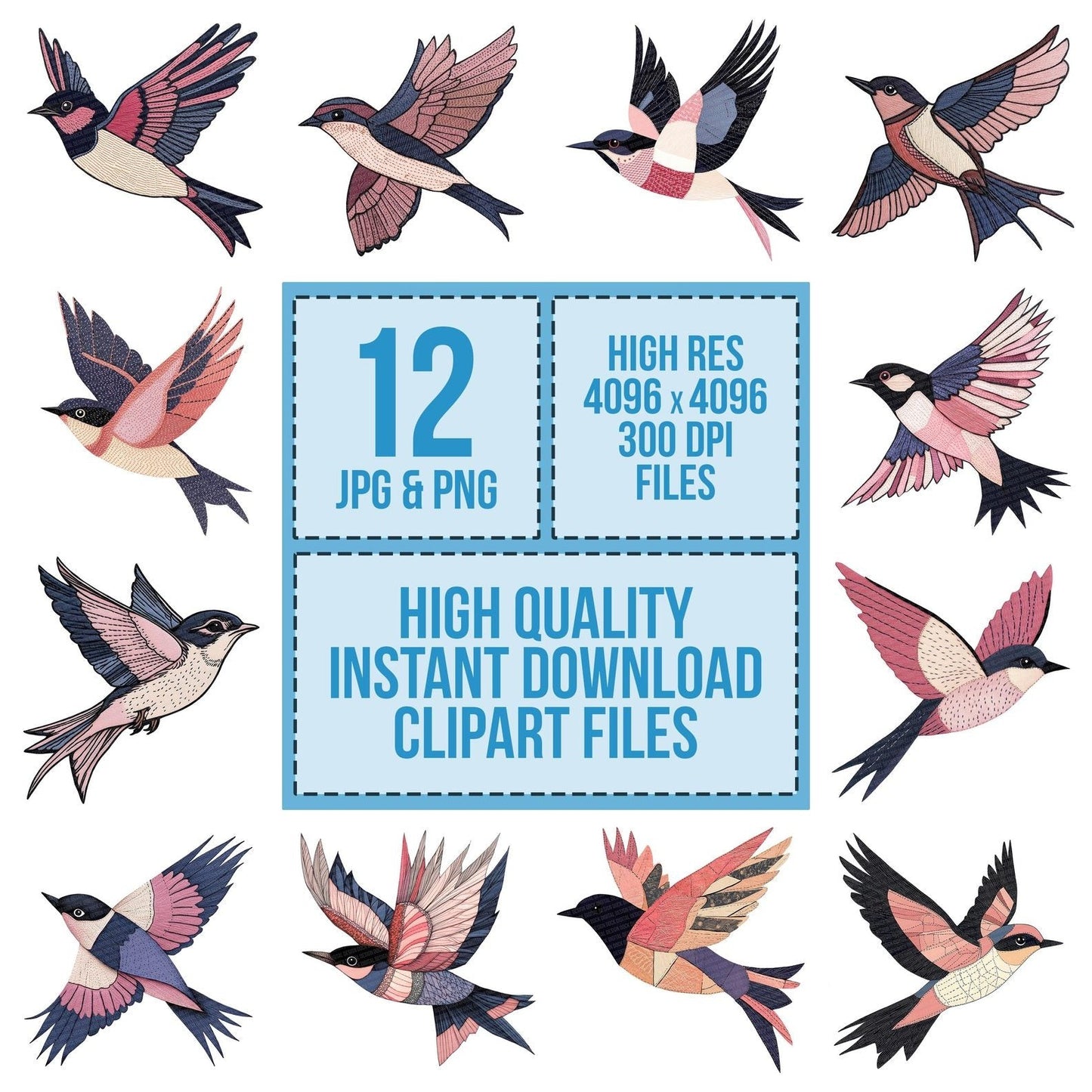 Stitched Swallow Clipart Set (DDD006664)