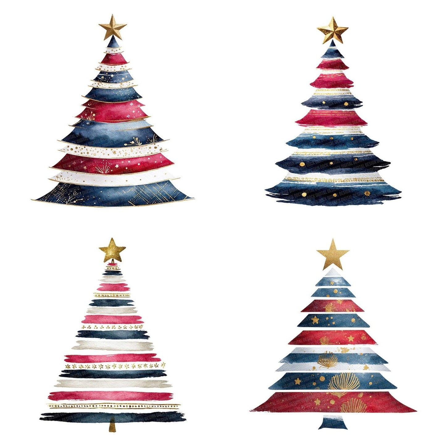 Striped USA Christmas Tree Clipart Set (DDD006669)