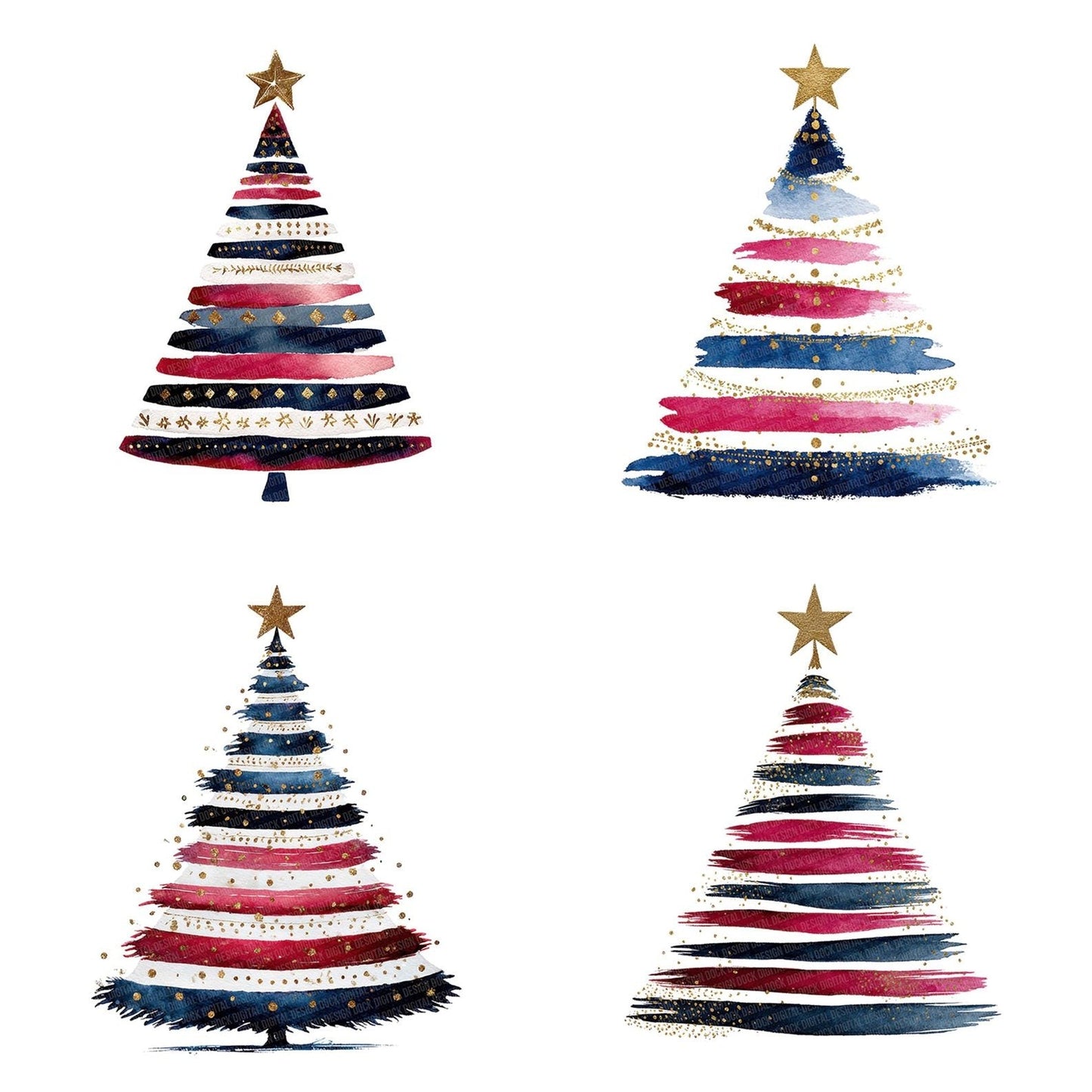 Striped USA Christmas Tree Clipart Set (DDD006669)