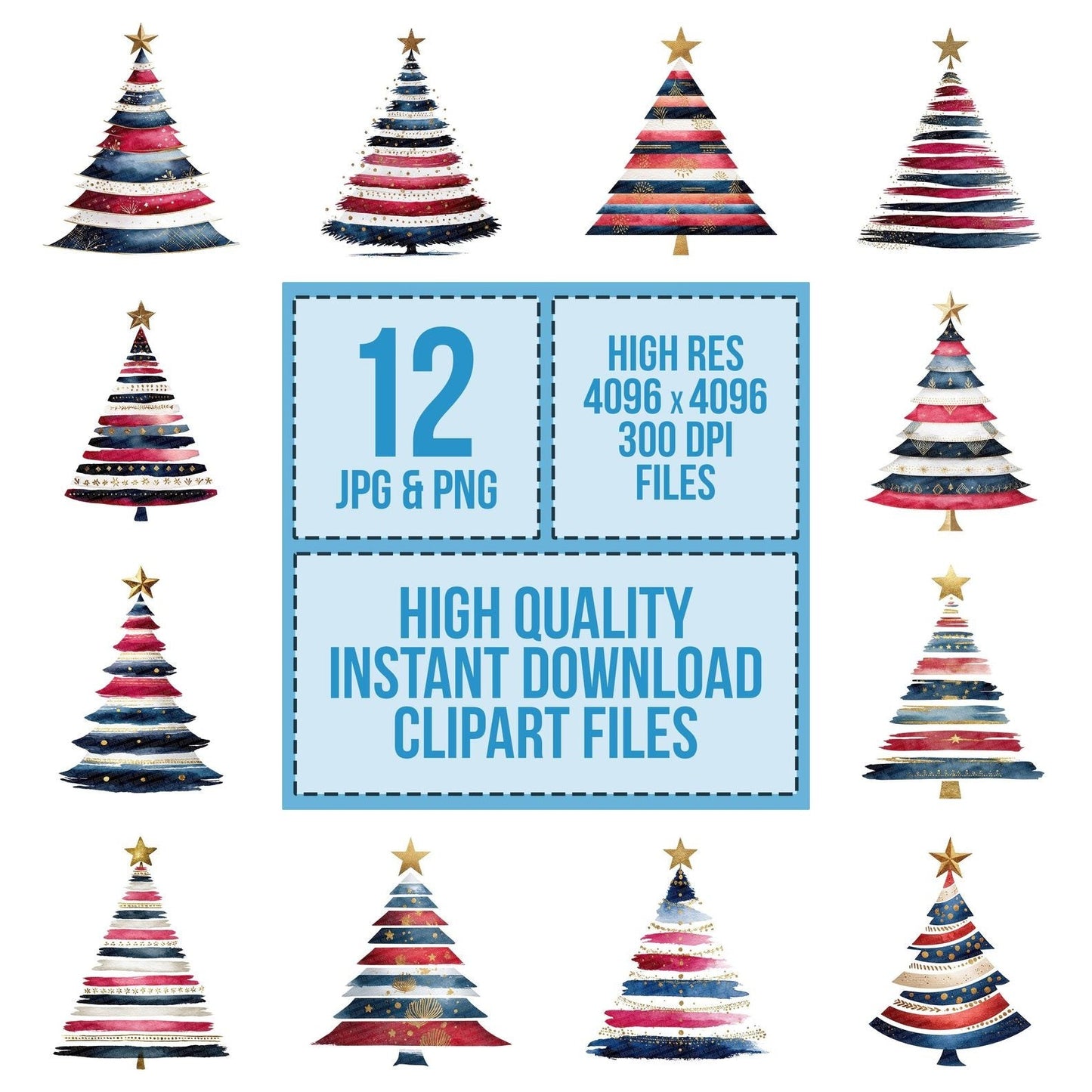 Striped USA Christmas Tree Clipart Set (DDD006669)