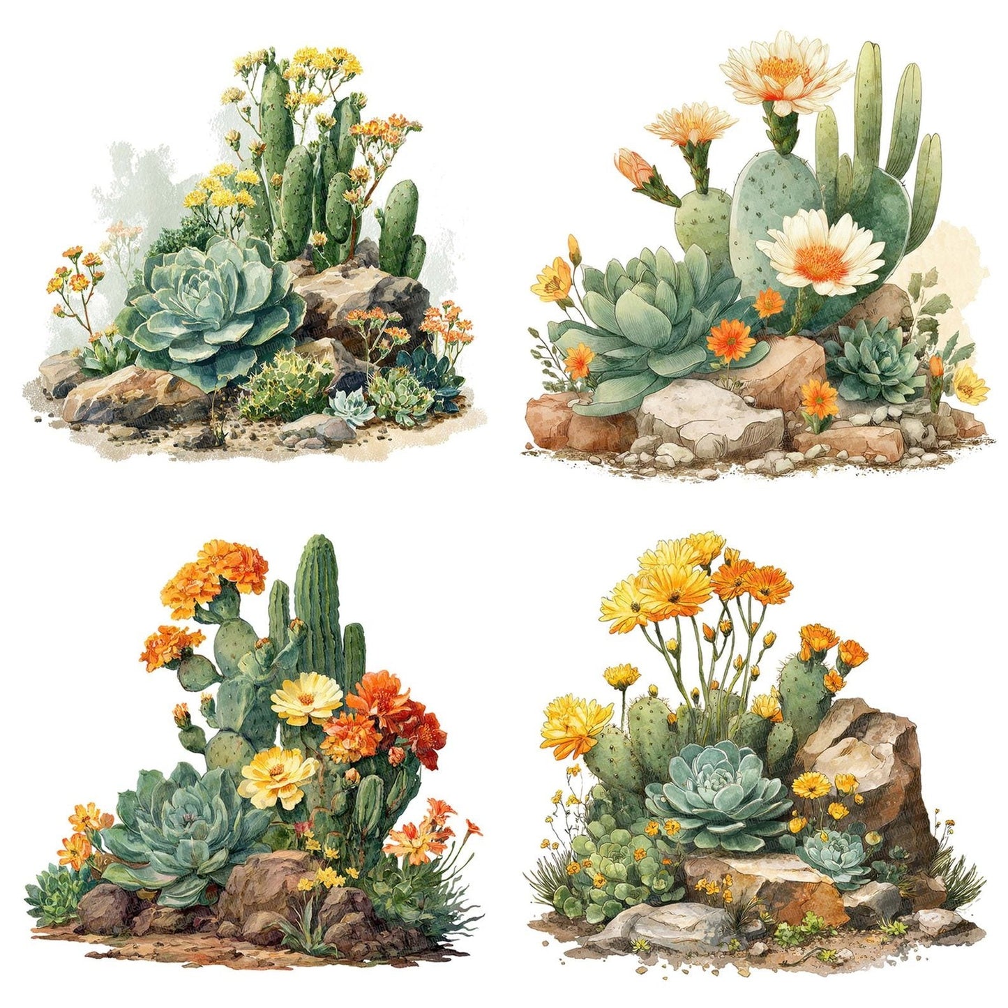 Succulent Cactus Rock Garden Clipart Set (DDD006671)