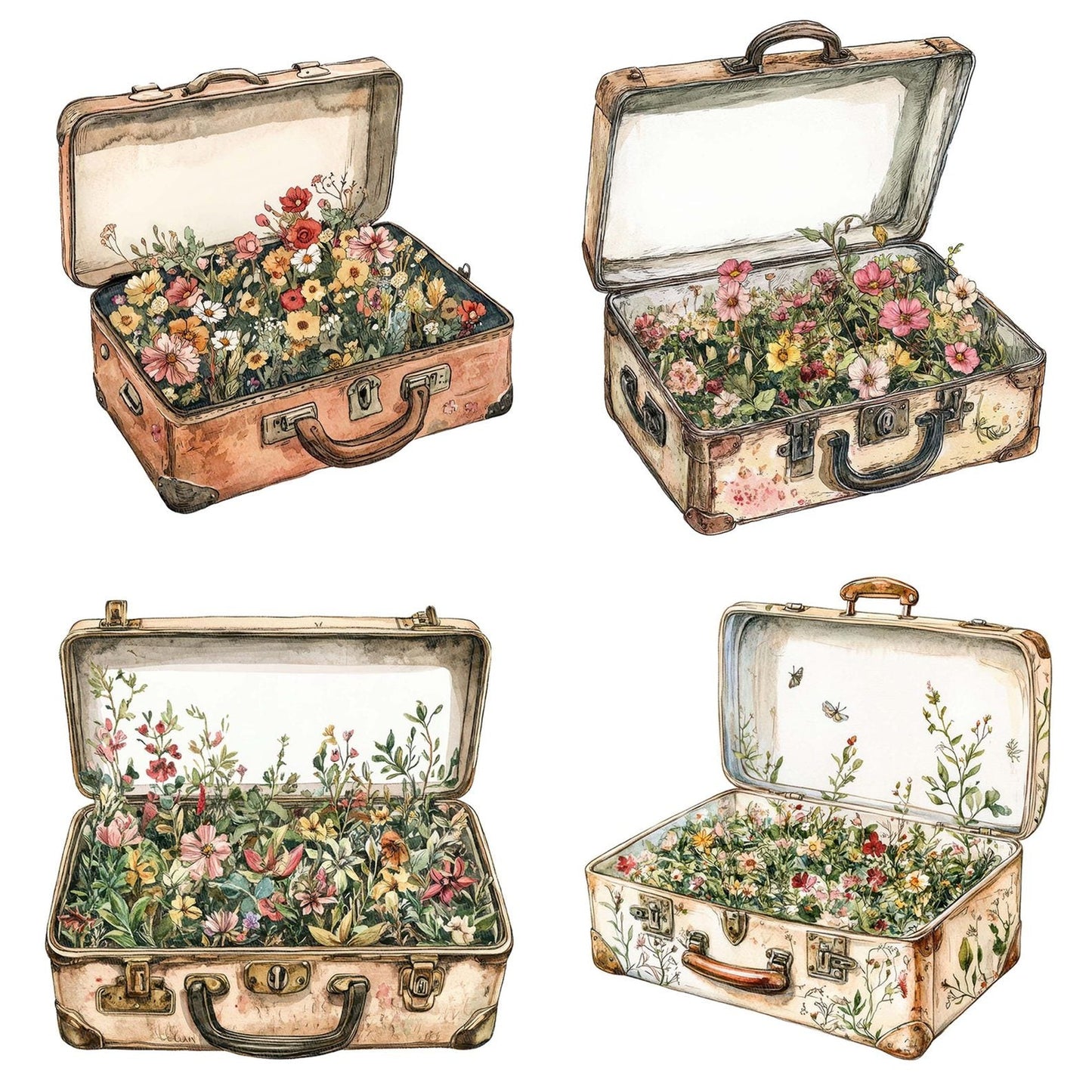 Suitcase Overflowing with Flowers Clipart Set (DDD006673)