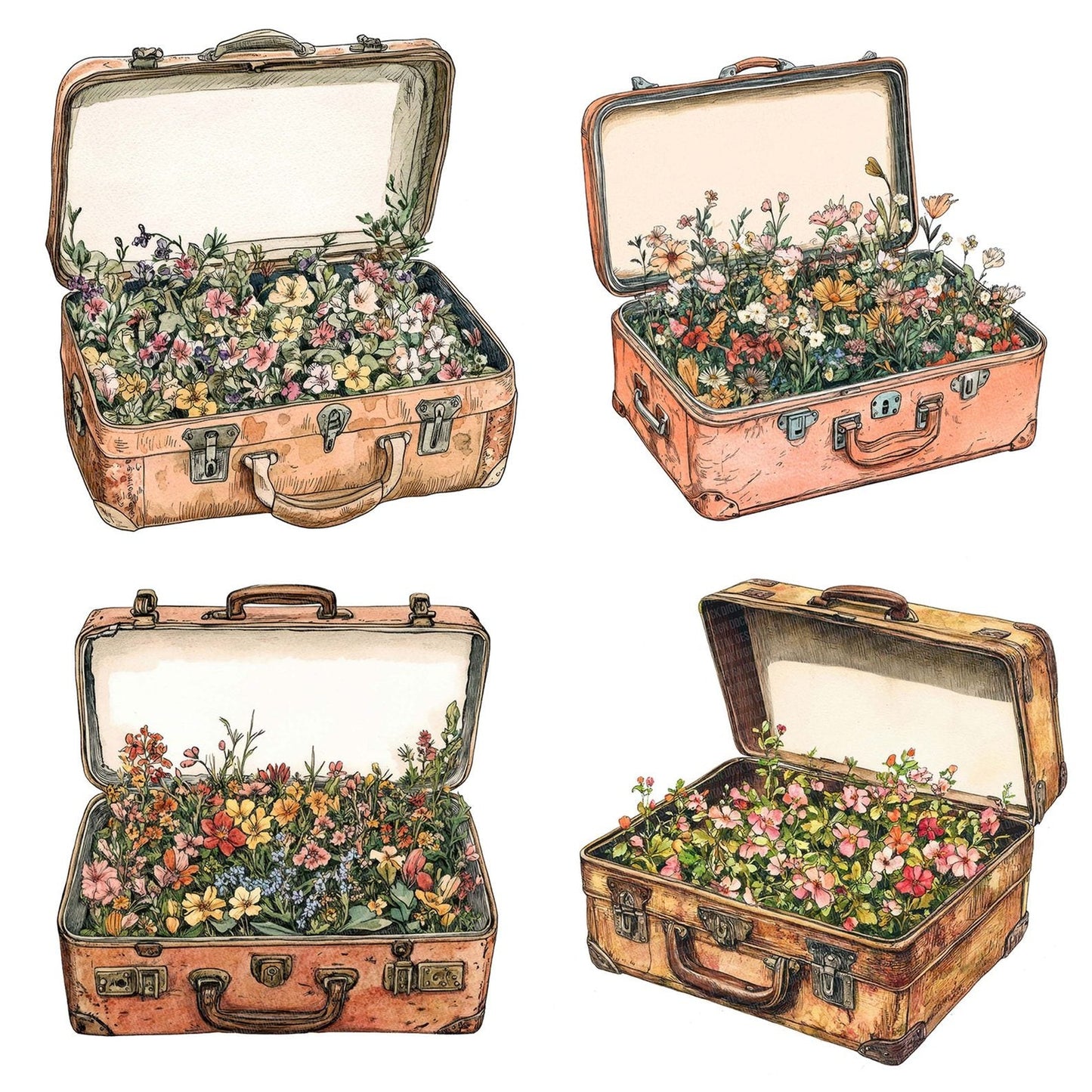 Suitcase Overflowing with Flowers Clipart Set (DDD006673)