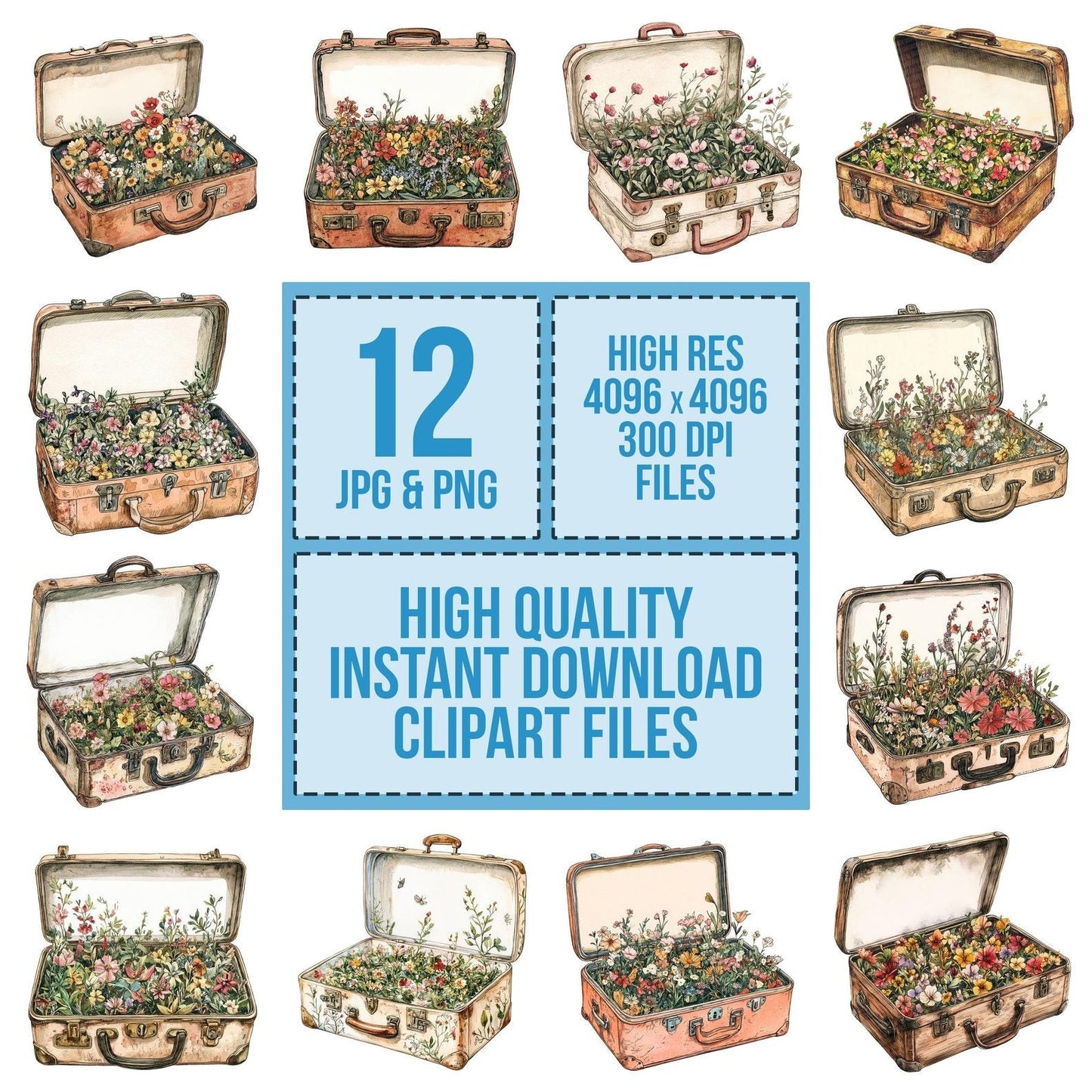 Suitcase Overflowing with Flowers Clipart Set (DDD006673)