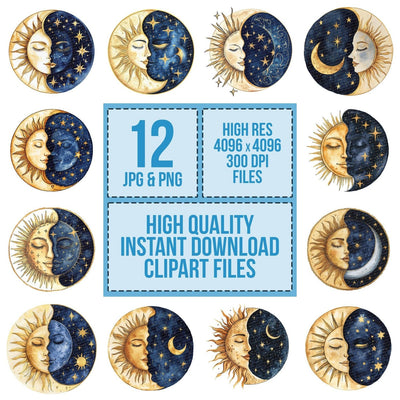 Sun Moon Folk Duo Clipart Set (DDD006678)