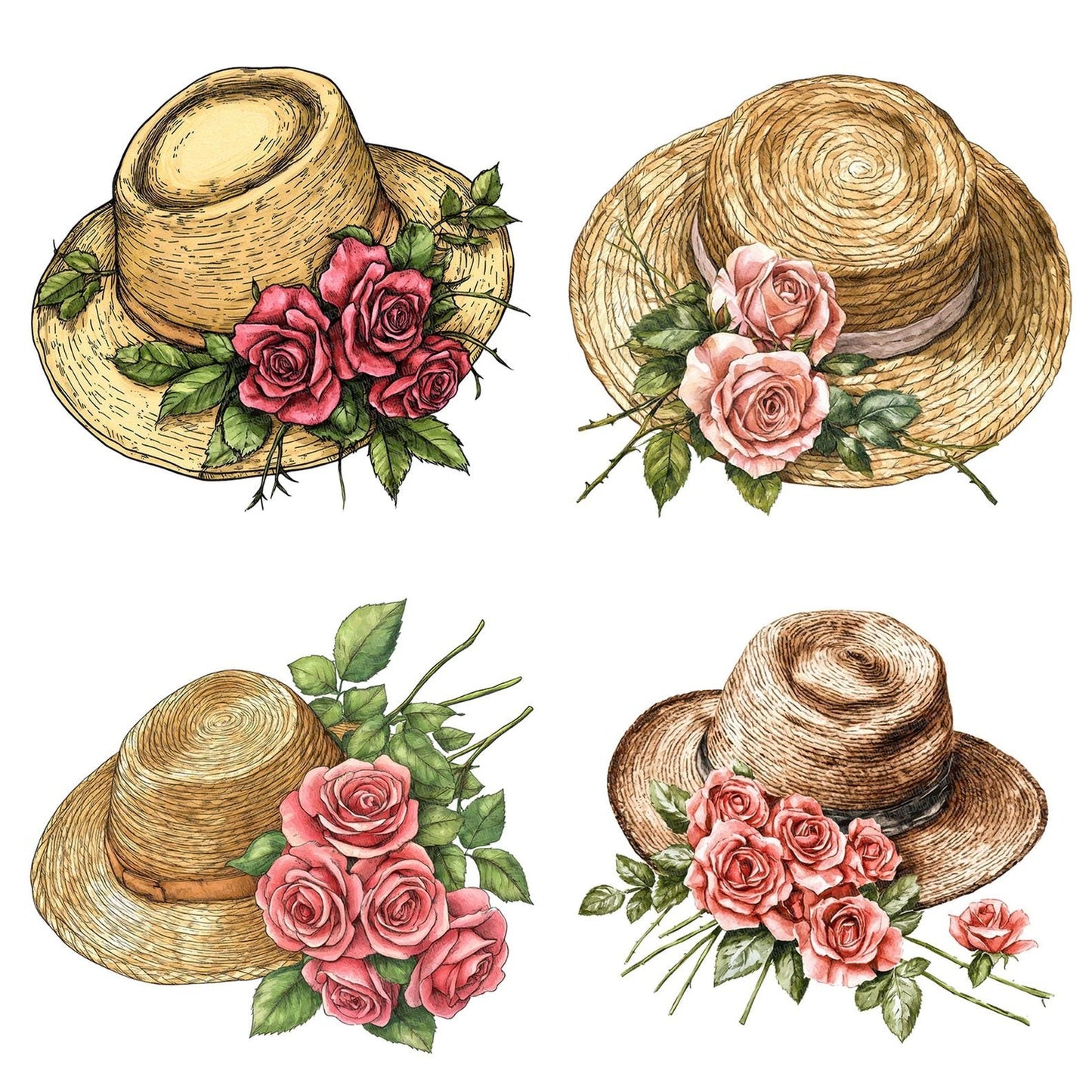 Sunhat with Spilled Roses Clipart Set (DDD006680)