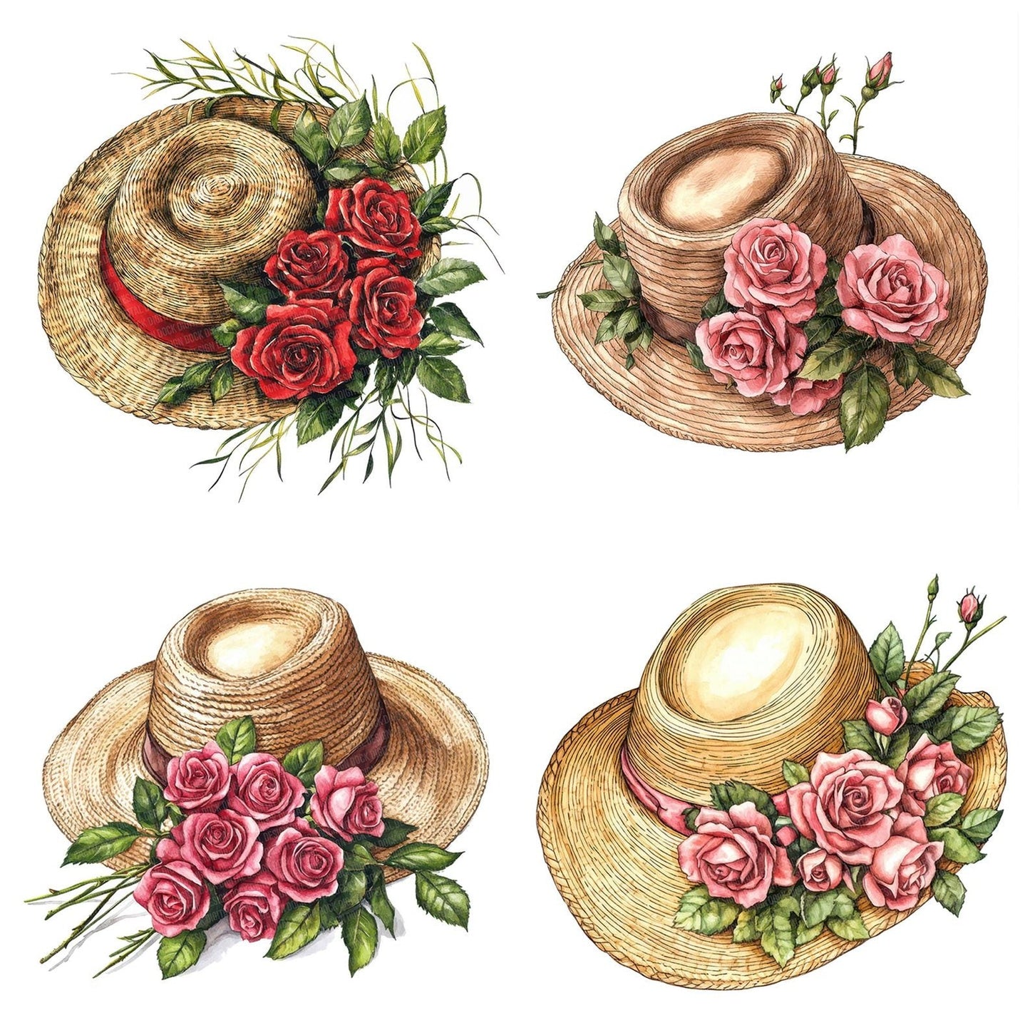 Sunhat with Spilled Roses Clipart Set (DDD006680)