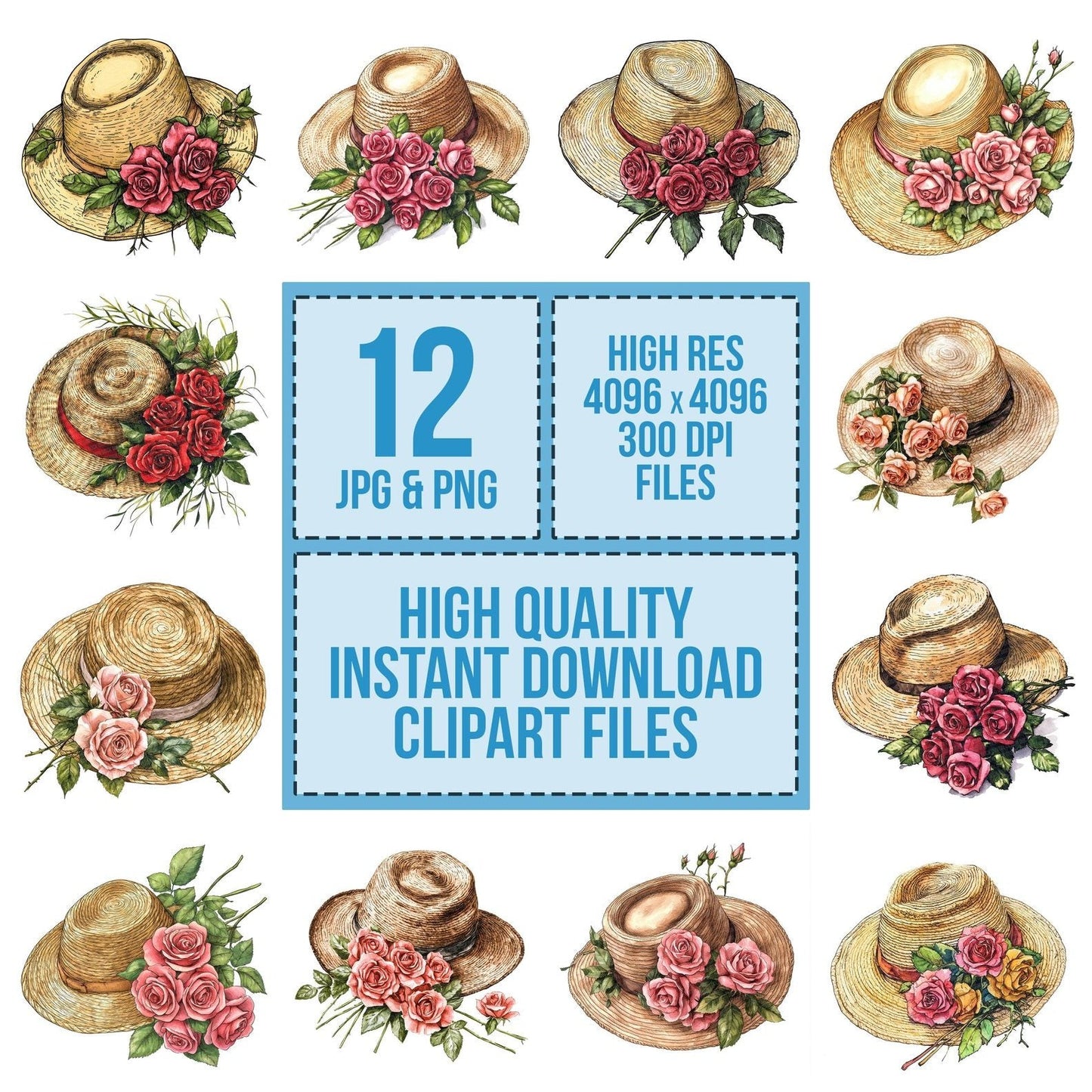 Sunhat with Spilled Roses Clipart Set (DDD006680)