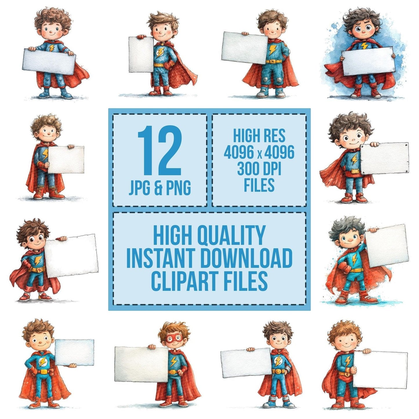 Superhero Boy with Banner Clipart Set (DDD006685)