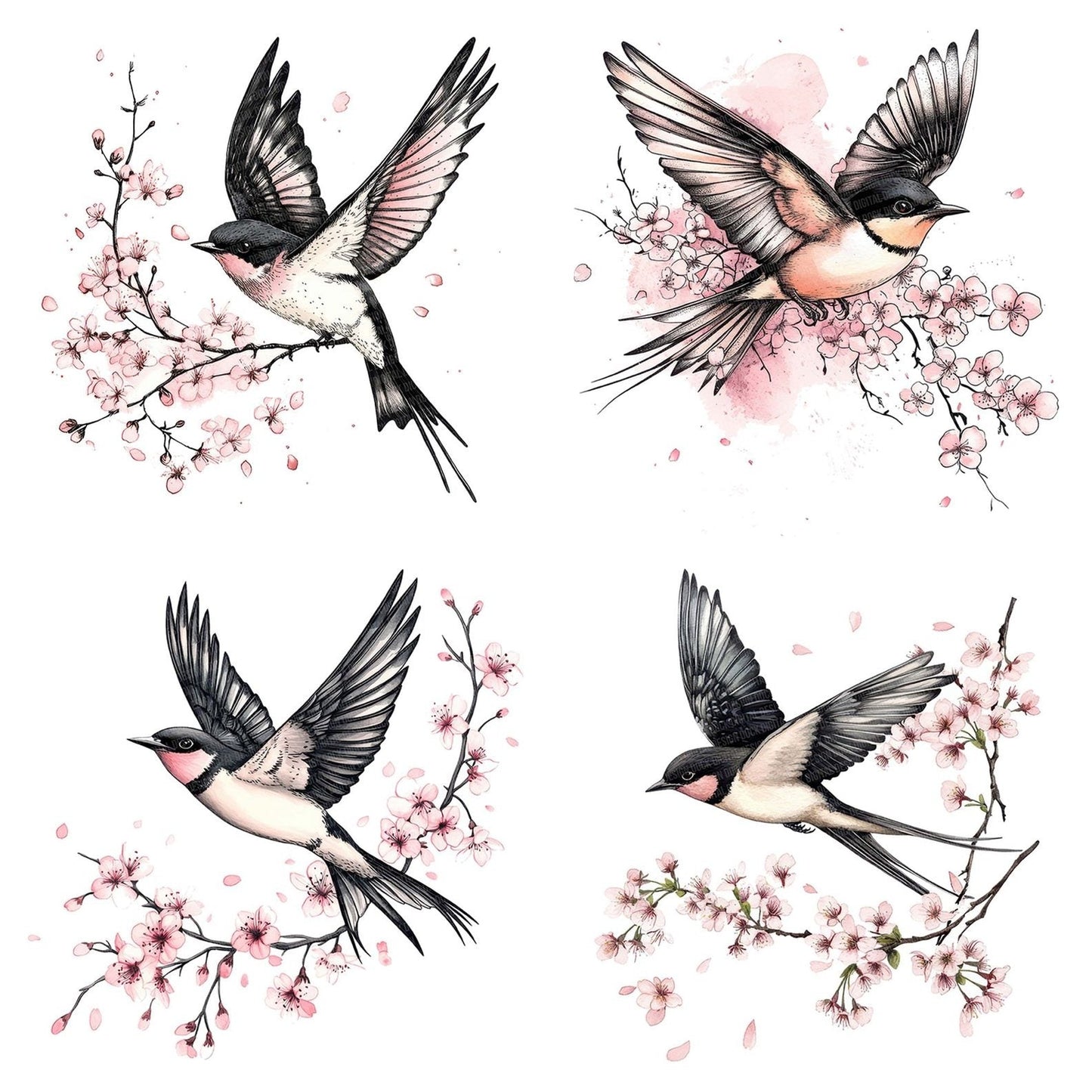 Swallow with Cherry Blossoms Clipart Set (DDD006688)