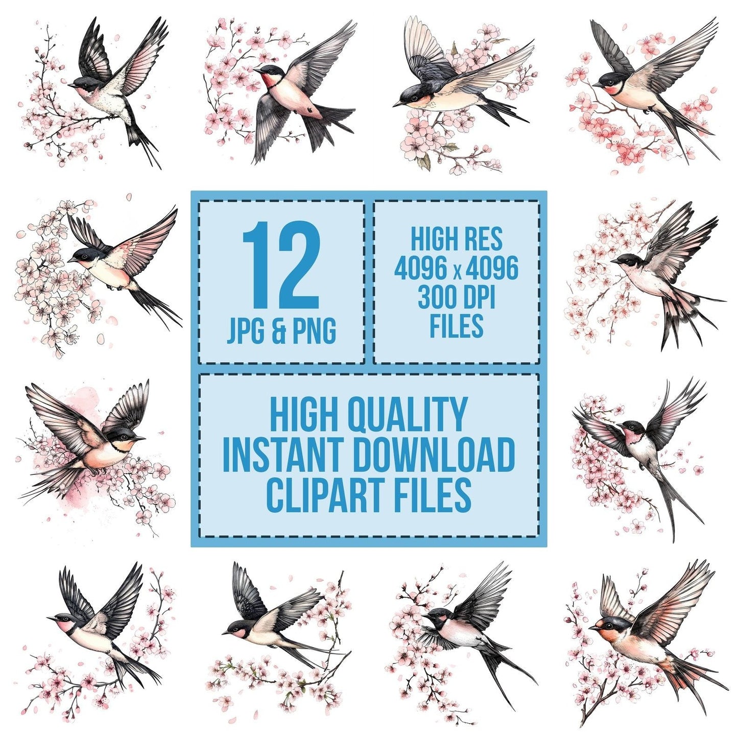 Swallow with Cherry Blossoms Clipart Set (DDD006688)