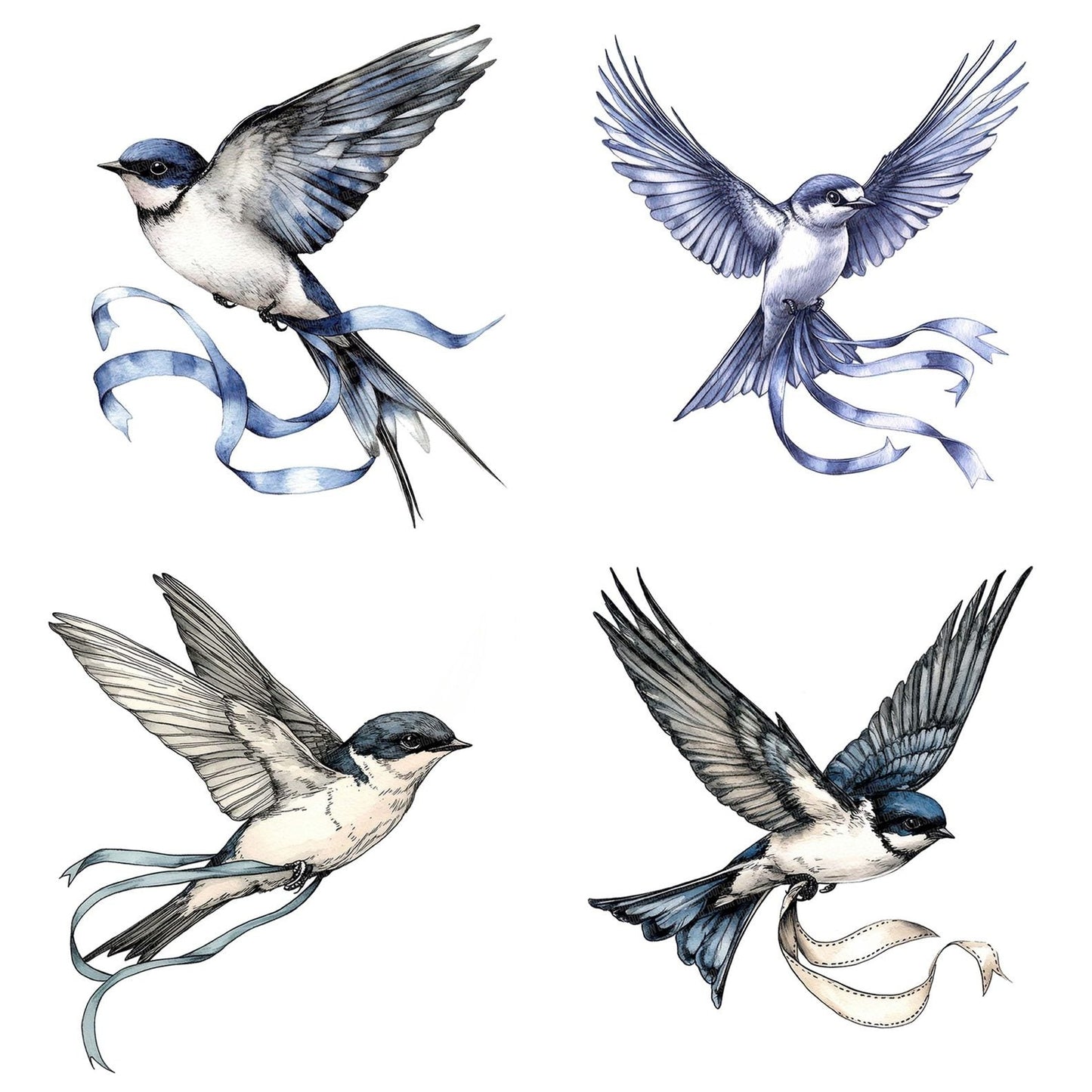 Swallow with Ribbon Clipart Set (DDD006689)