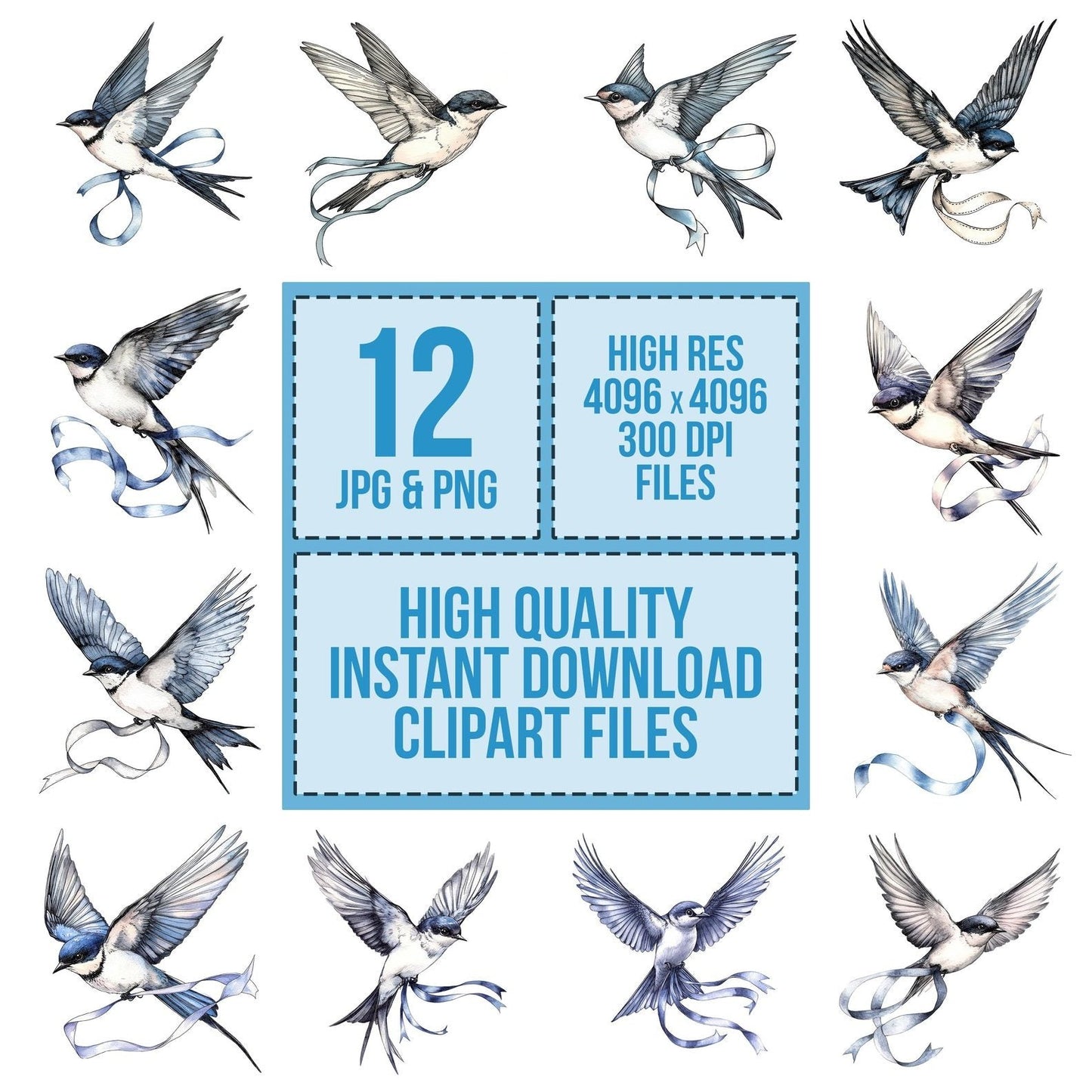 Swallow with Ribbon Clipart Set (DDD006689)
