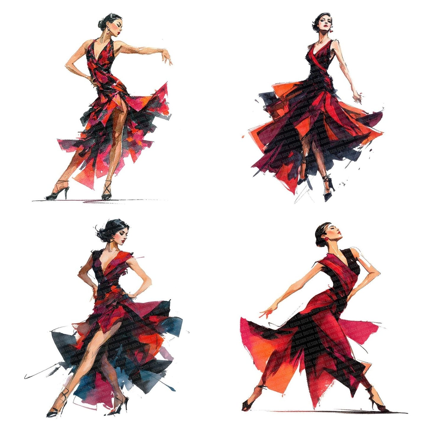 Tango Dancer Woman Clipart Set (DDD006695)