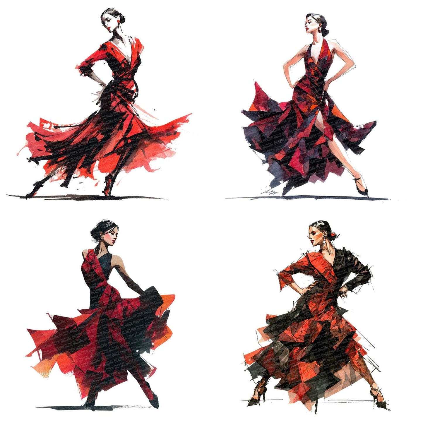 Tango Dancer Woman Clipart Set (DDD006695)