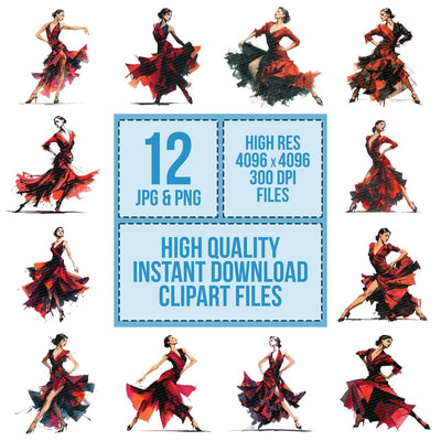 Tango Dancer Woman clipart set cover showing the designs and file details