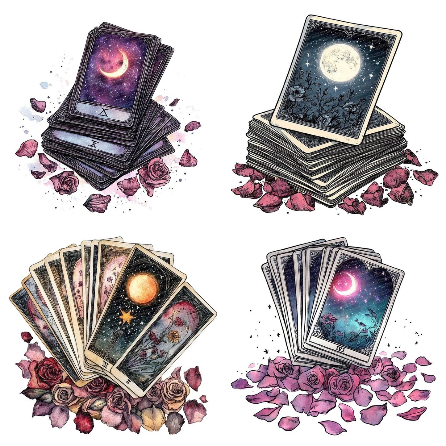 Tarot Card Stack with Petals Clipart Set (DDD006696)