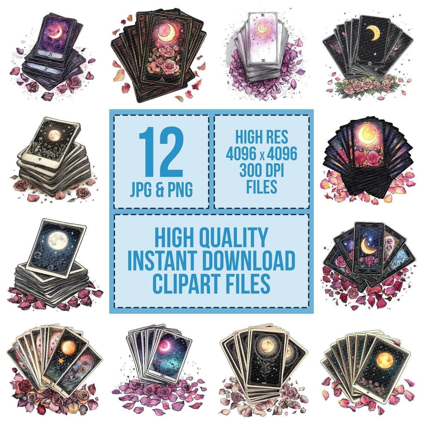 Tarot Card Stack with Petals Clipart Set (DDD006696)