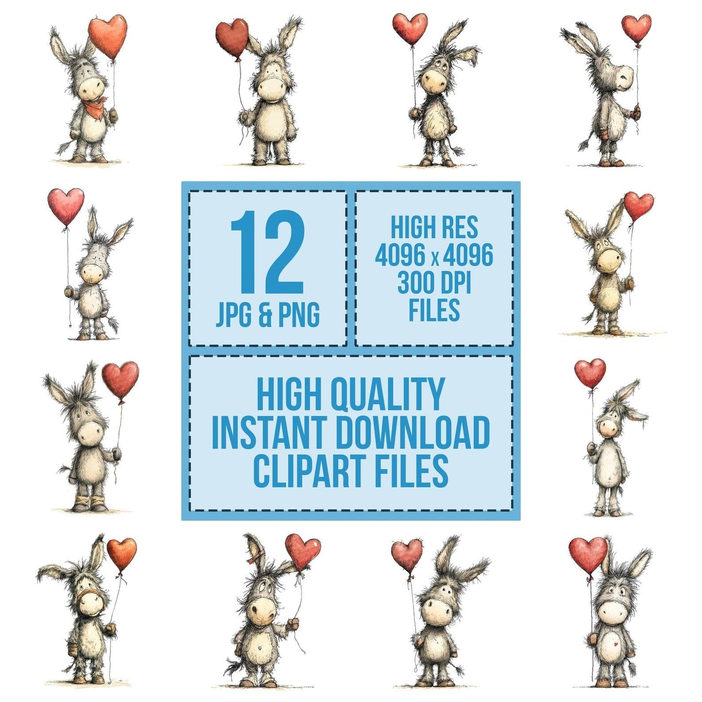 Tatty Donkey Heart Balloon Clipart Set (DDD006706)