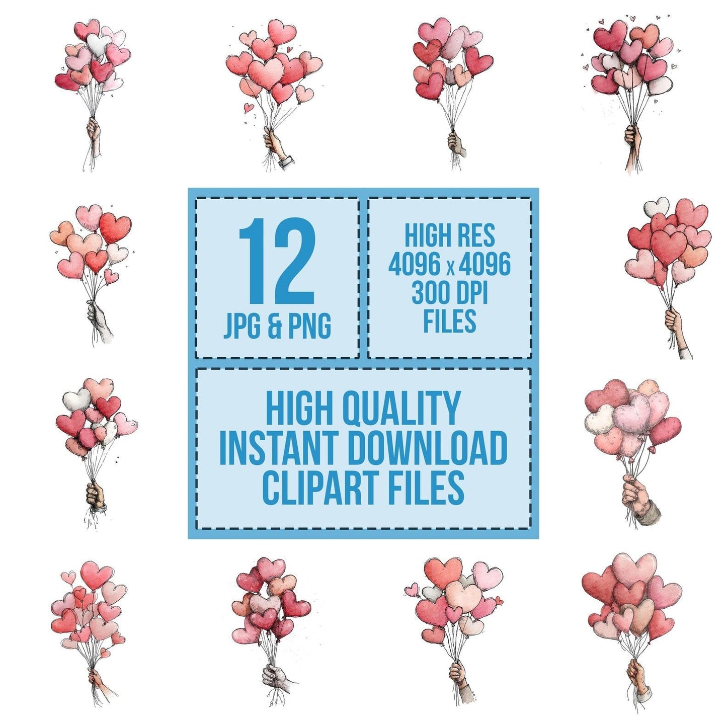Tatty Hand Heart Balloons Clipart Set (DDD006708)