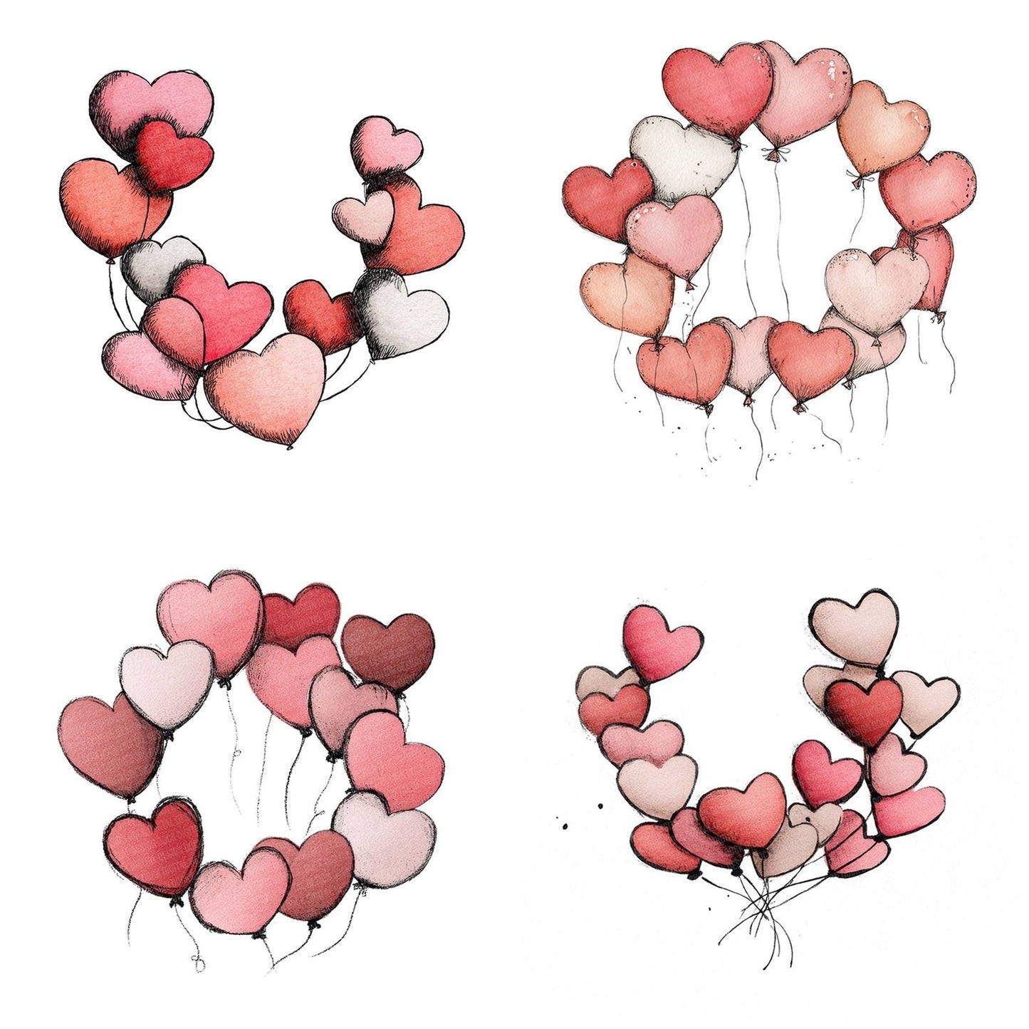 Tatty Heart Balloon Wreath Clipart Set (DDD006710)