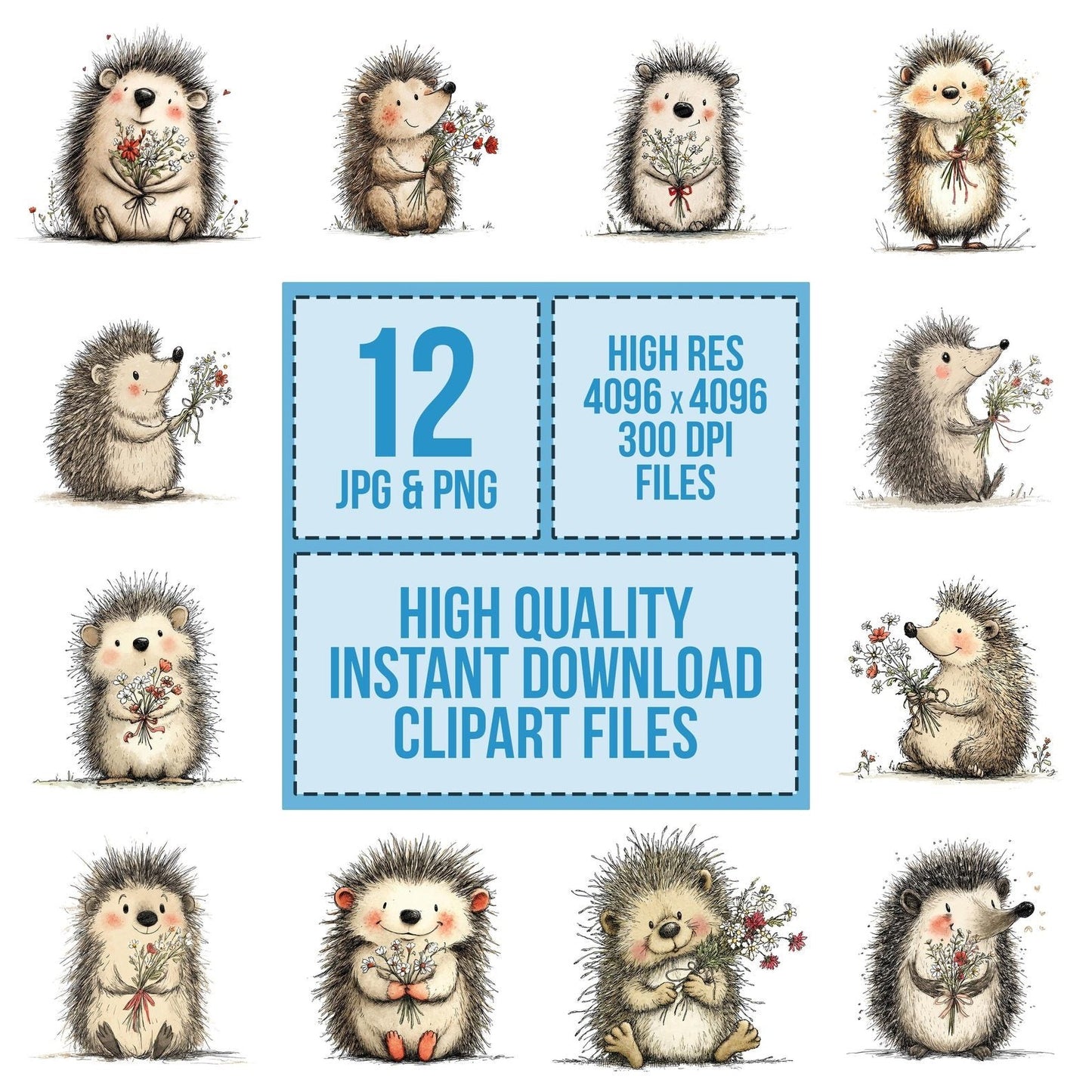 Tatty Hedgehog Wildflower Love Clipart Set (DDD006712)