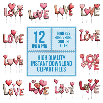 Tatty Love Balloons clipart set cover showing the designs and file details