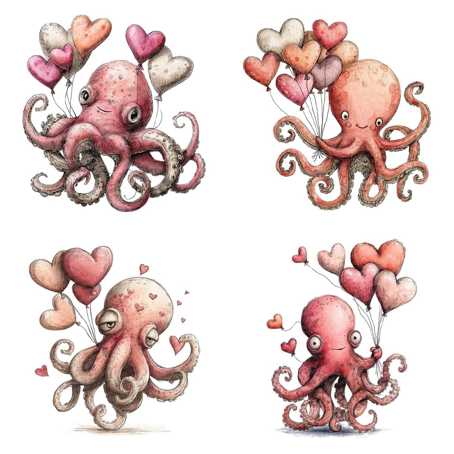 Tatty Octopus Valentine Clipart Set (DDD006714)