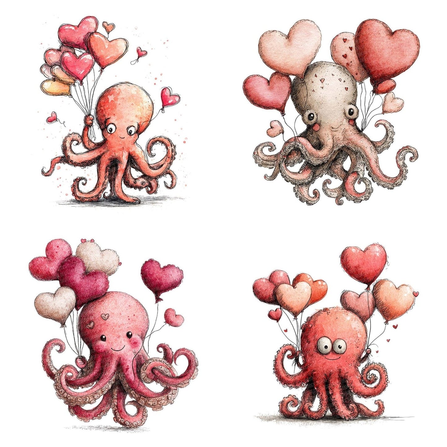 Tatty Octopus Valentine Clipart Set (DDD006714)