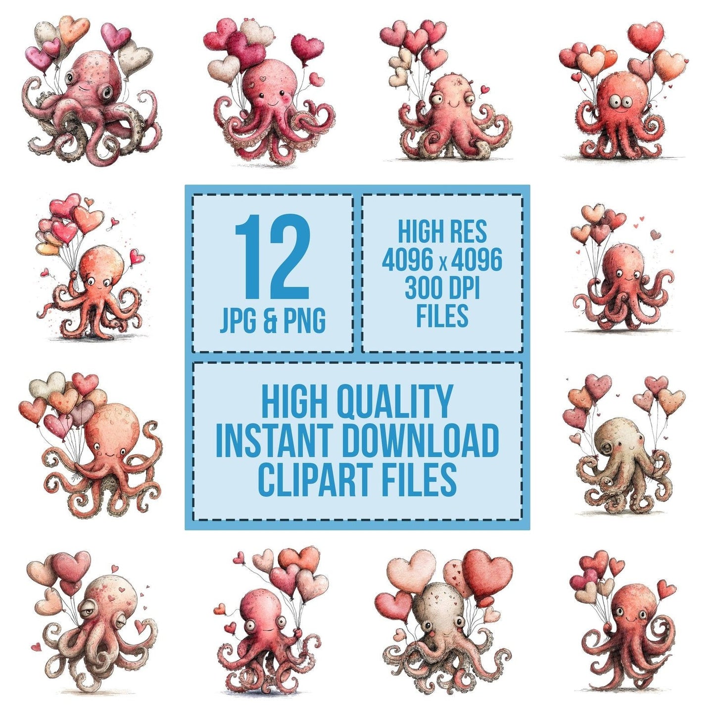 Tatty Octopus Valentine Clipart Set (DDD006714)