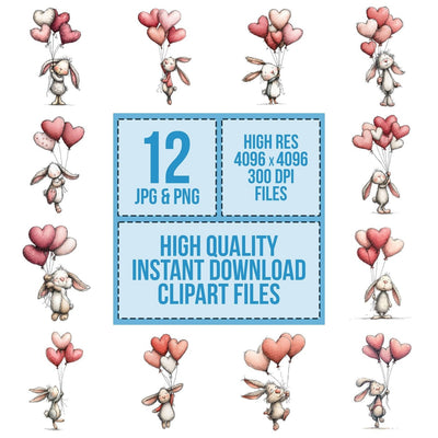 Tatty Rabbit Heart Balloons clipart set cover showing the designs and file details
