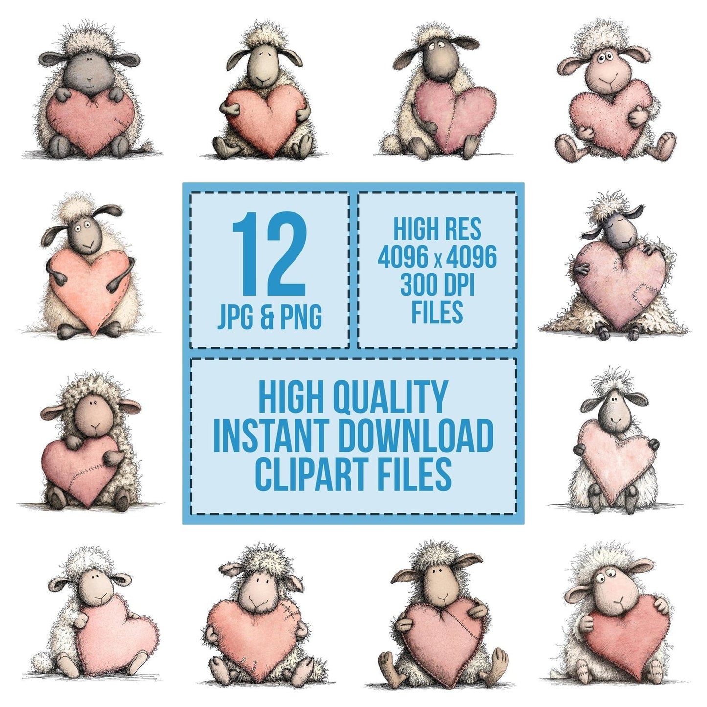 Tatty Sheep Heart Clipart Set (DDD006718)