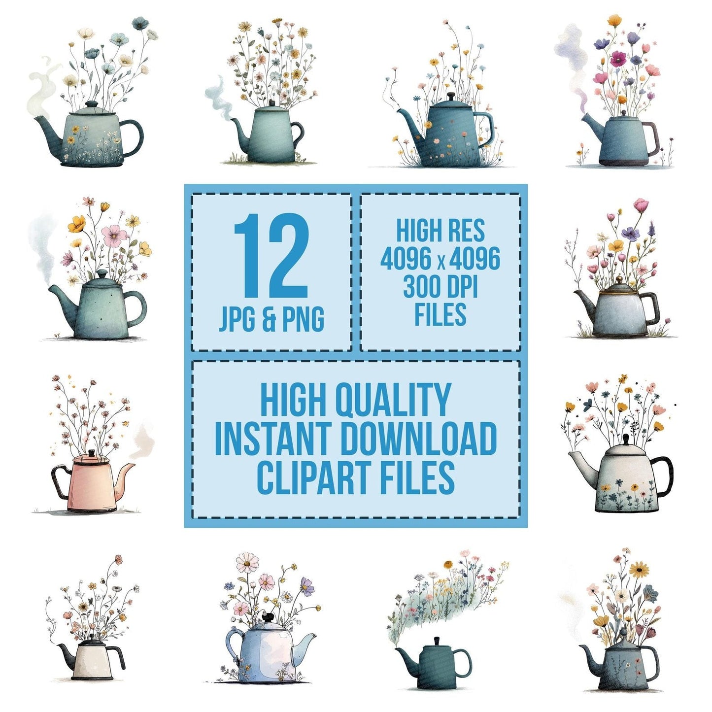 Tea Kettle Wildflowers Clipart Set (DDD006720)