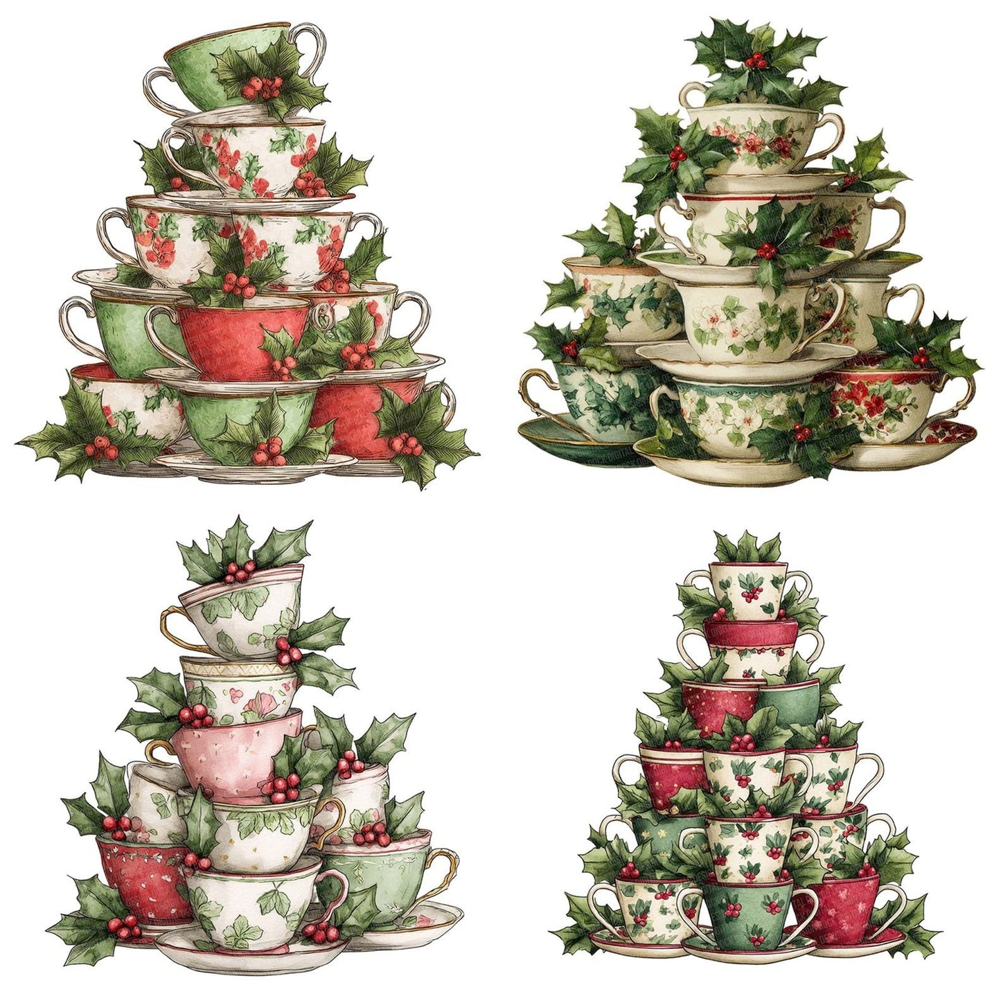 Teacup Christmas Tree Clipart Set (DDD006723)