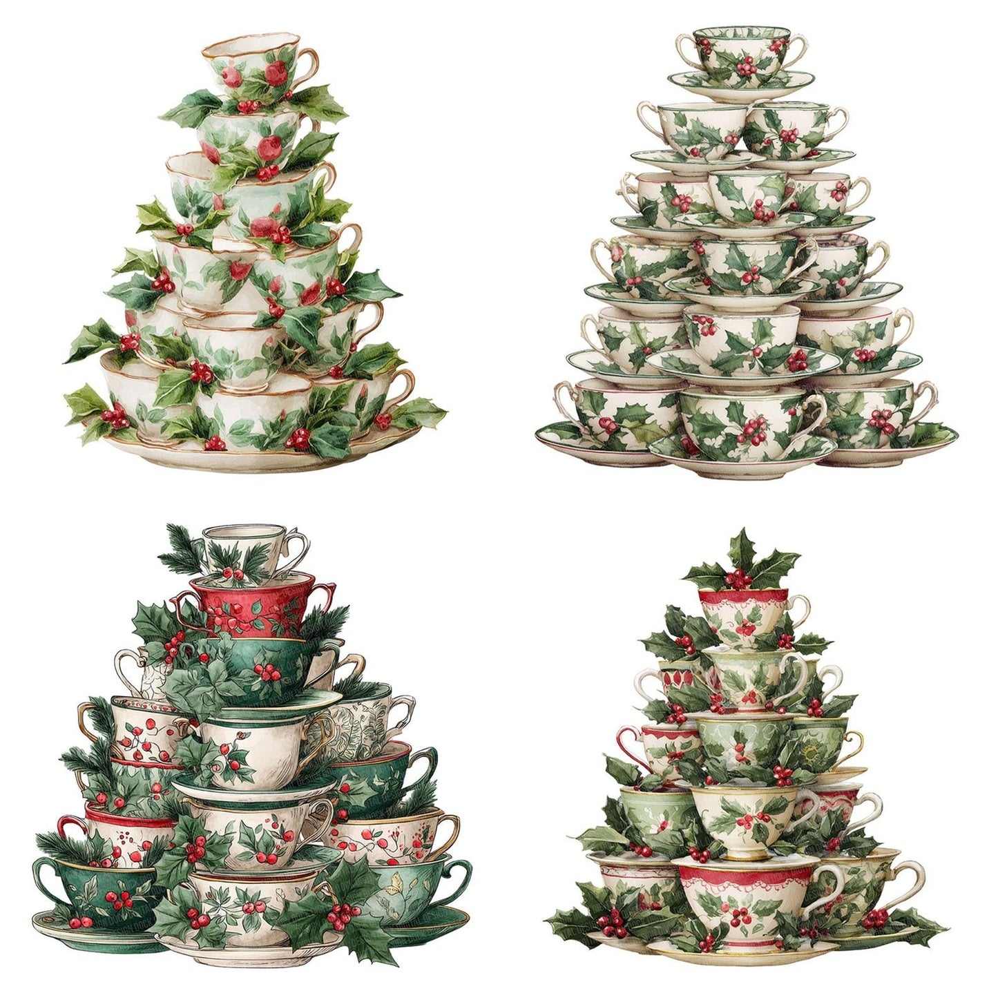Teacup Christmas Tree Clipart Set (DDD006723)