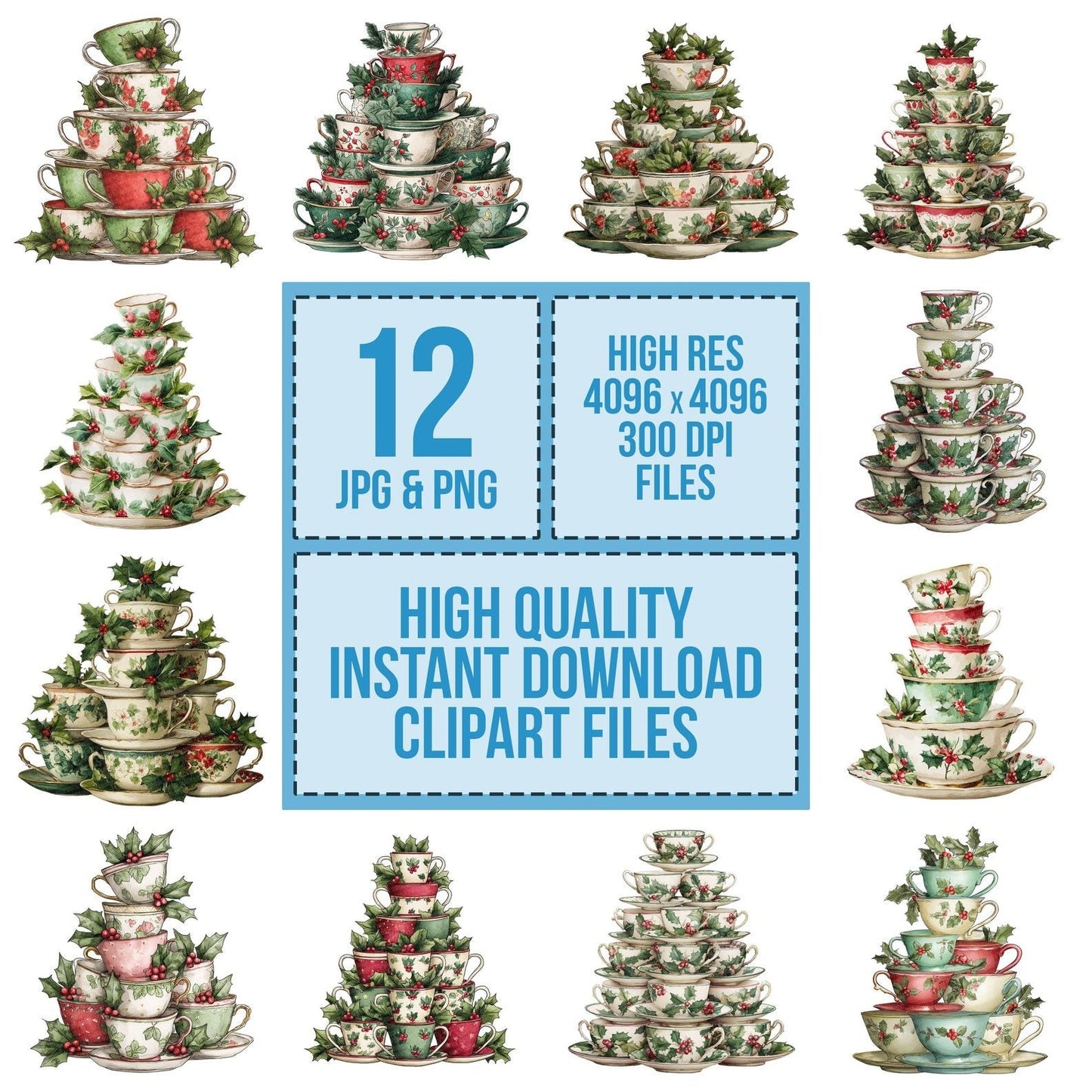 Teacup Christmas Tree Clipart Set (DDD006723)