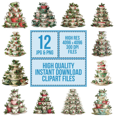 Teacup Christmas Tree Clipart Set (DDD006723)
