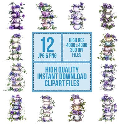 Teacup Stack with Florals Clipart Set (DDD006729)