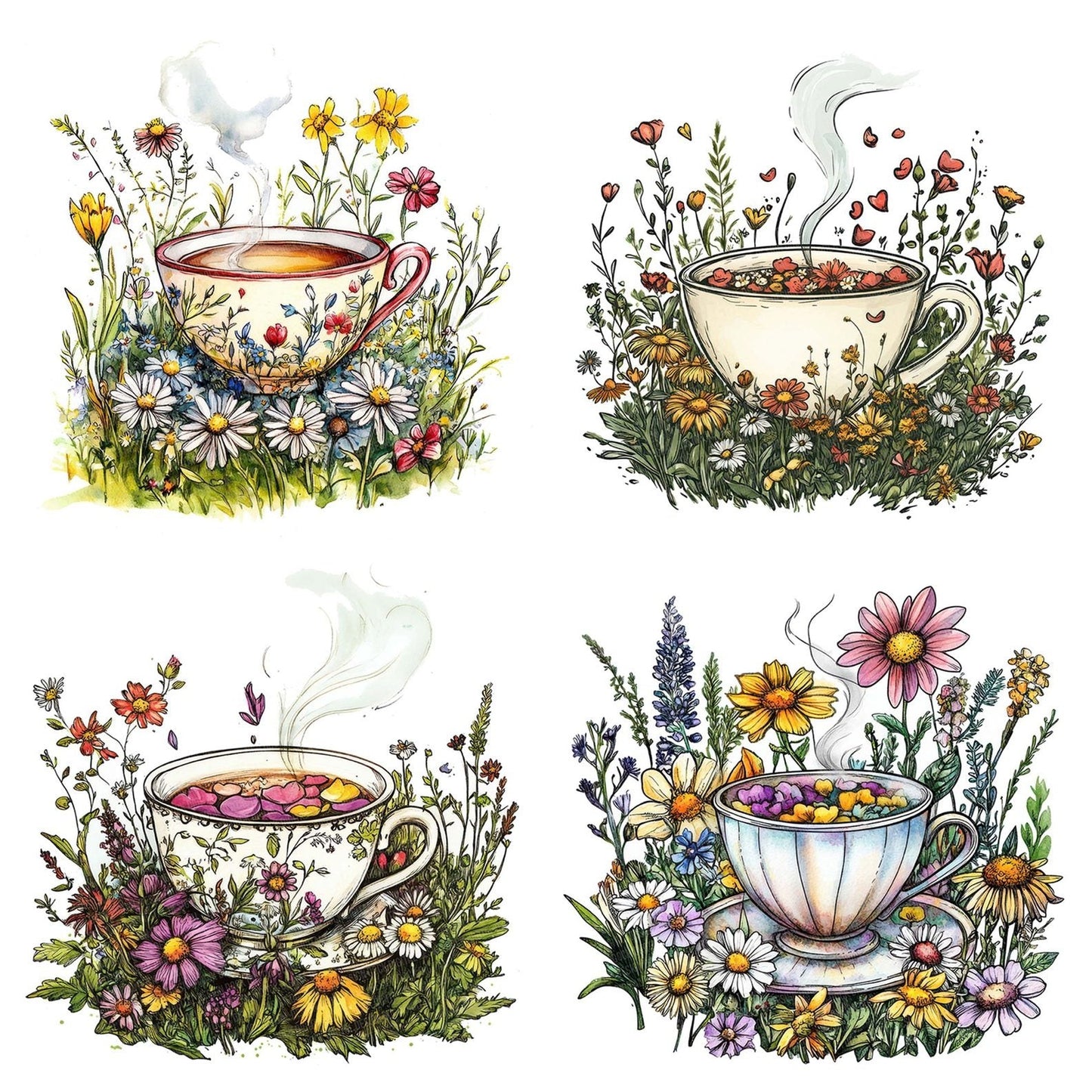 Teacup in Wildflower Patch Clipart Set (DDD006725)