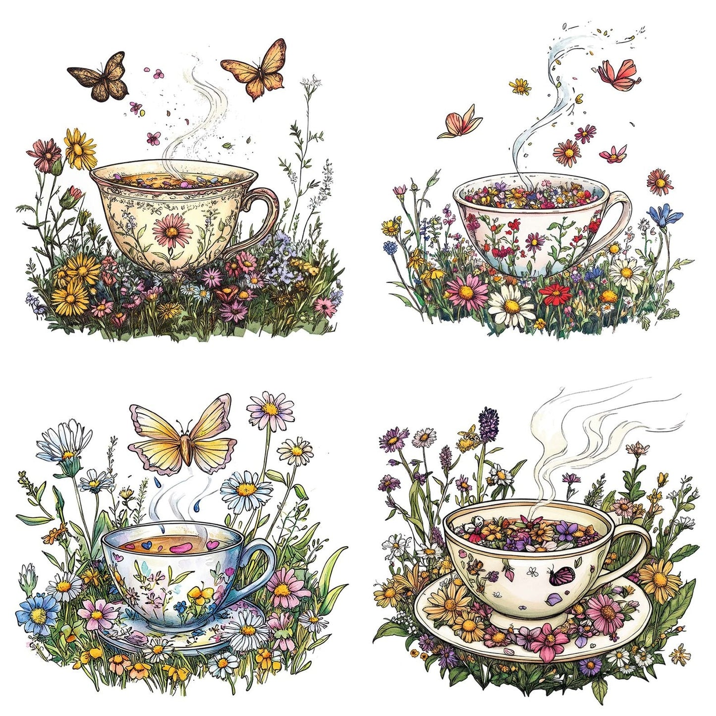Teacup in Wildflower Patch Clipart Set (DDD006725)