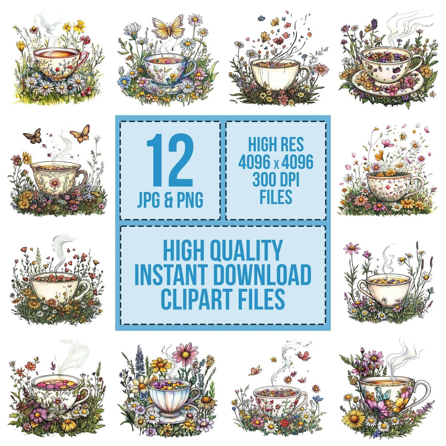 Teacup in Wildflower Patch Clipart Set (DDD006725)