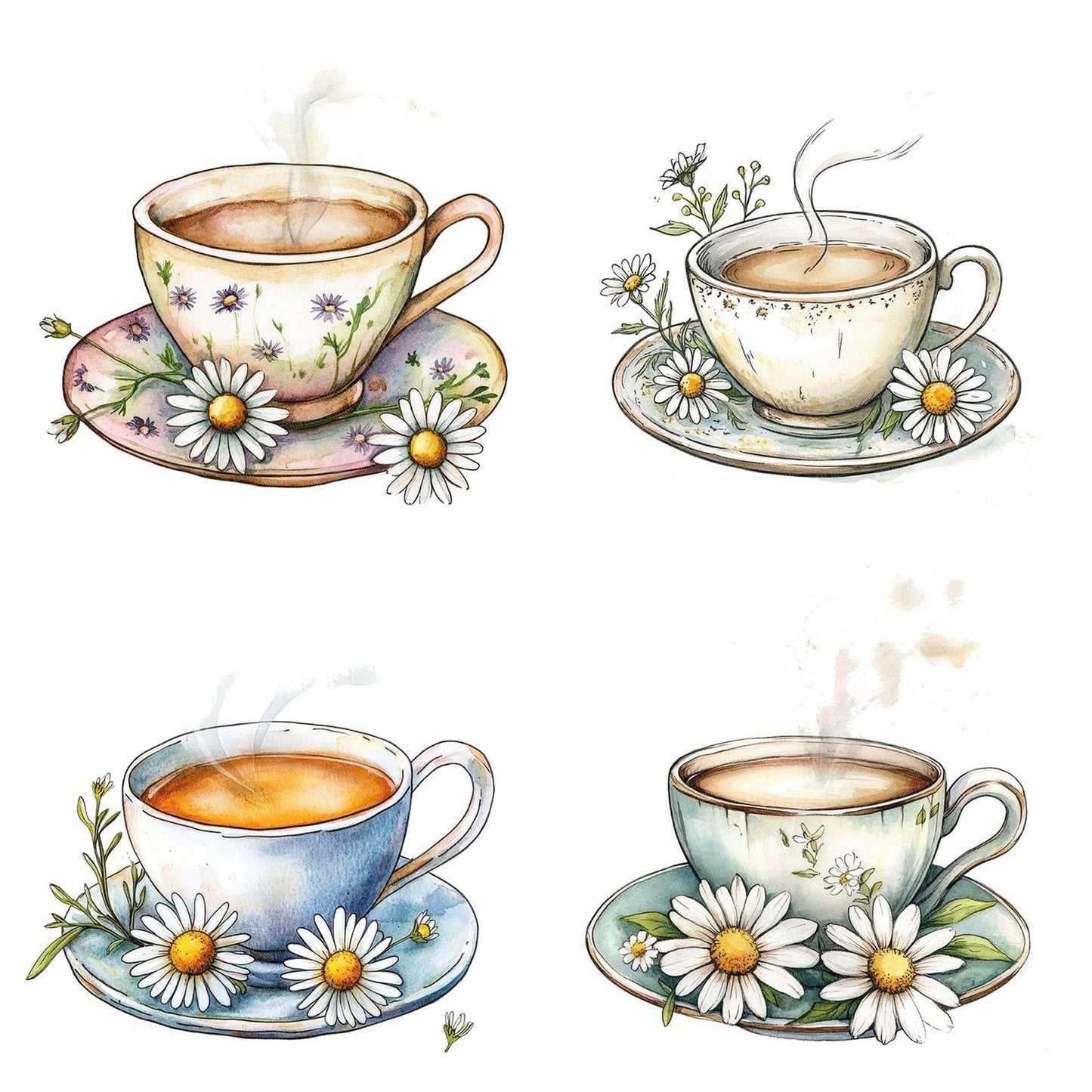 Teacup with Chamomile Flowers Clipart Set (DDD006730)