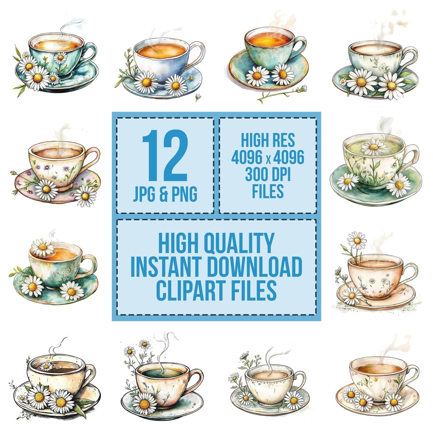 Teacup with Chamomile Flowers Clipart Set (DDD006730)