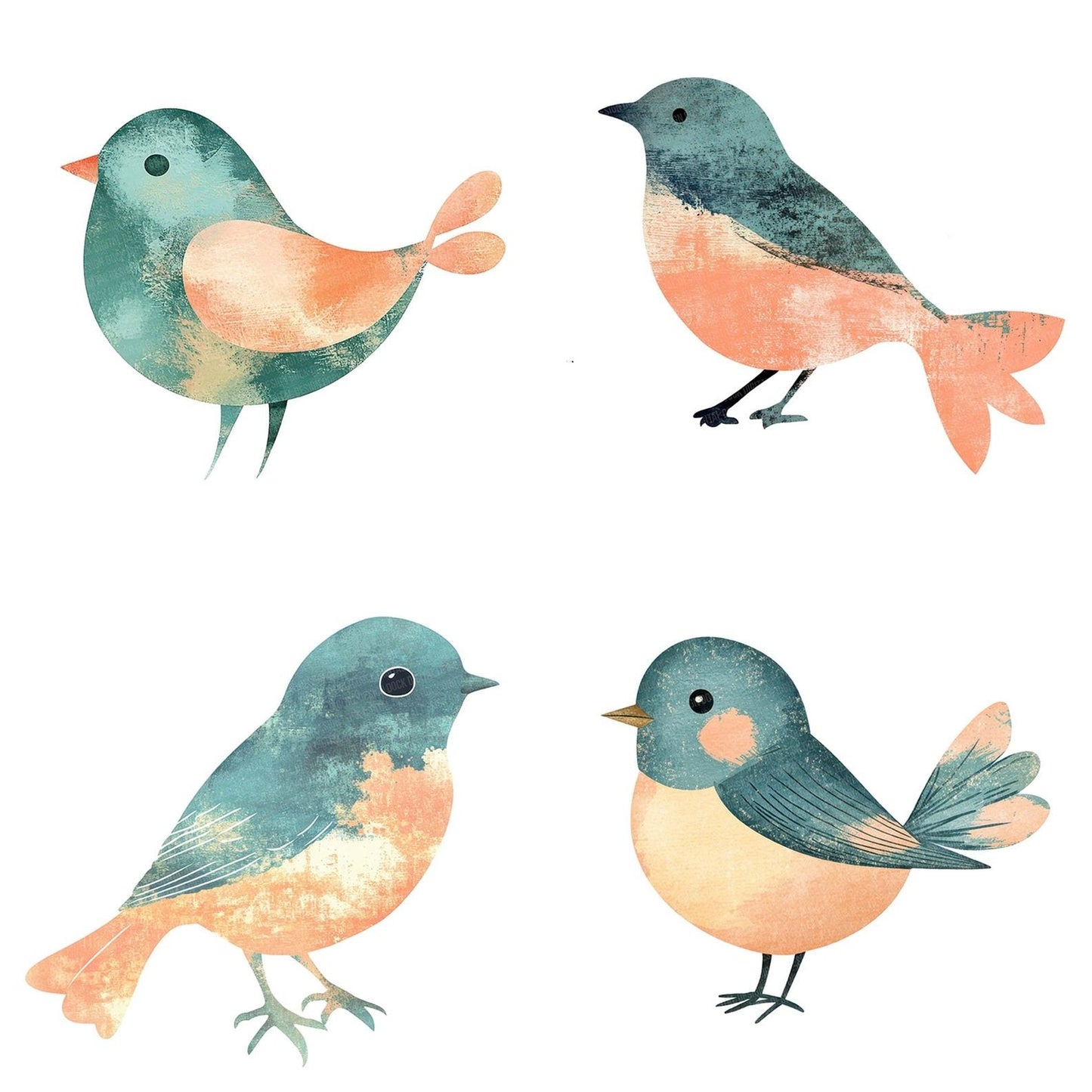Teal Peach Bird Clipart Set (DDD006733)