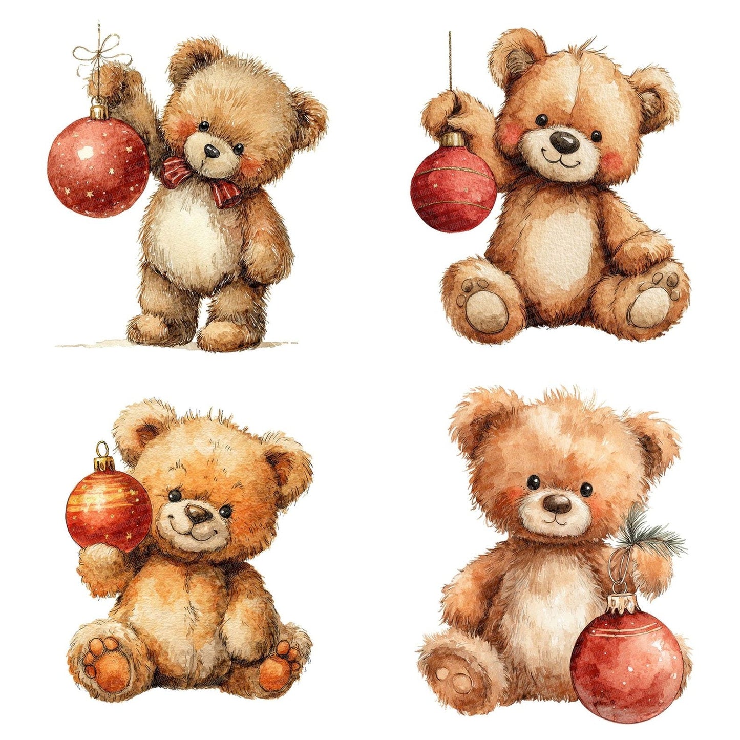 Teddy Bear with Christmas Bauble Clipart Set (DDD006737)