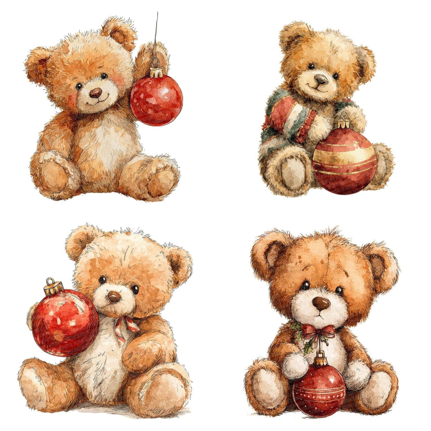 Teddy Bear with Christmas Bauble Clipart Set (DDD006737)