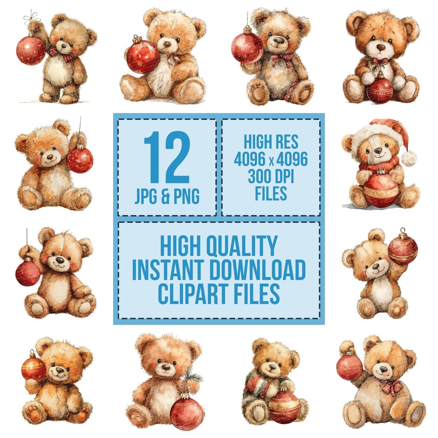 Teddy Bear with Christmas Bauble Clipart Set (DDD006737)
