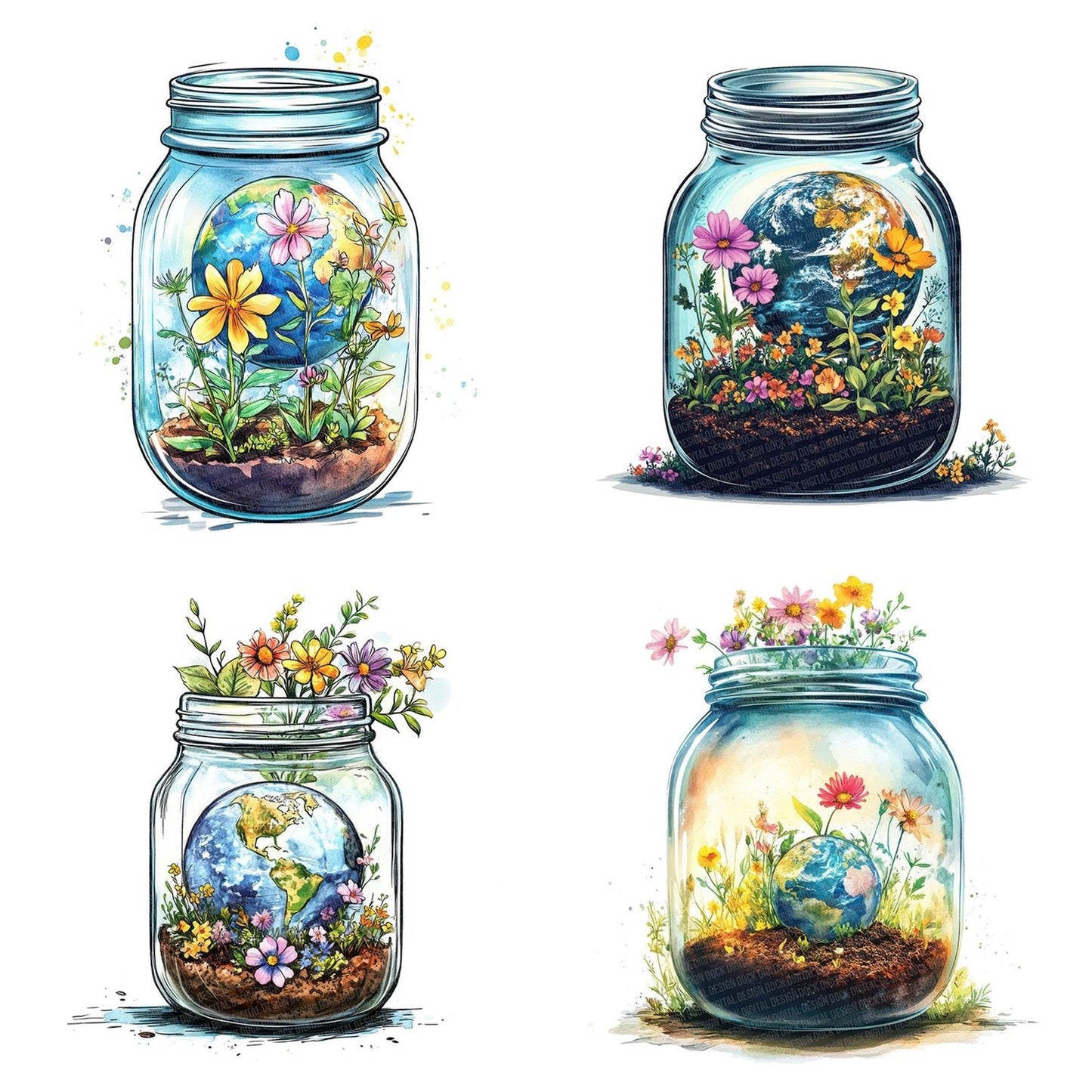Terrarium Jar with Earth Clipart Set (DDD006743)