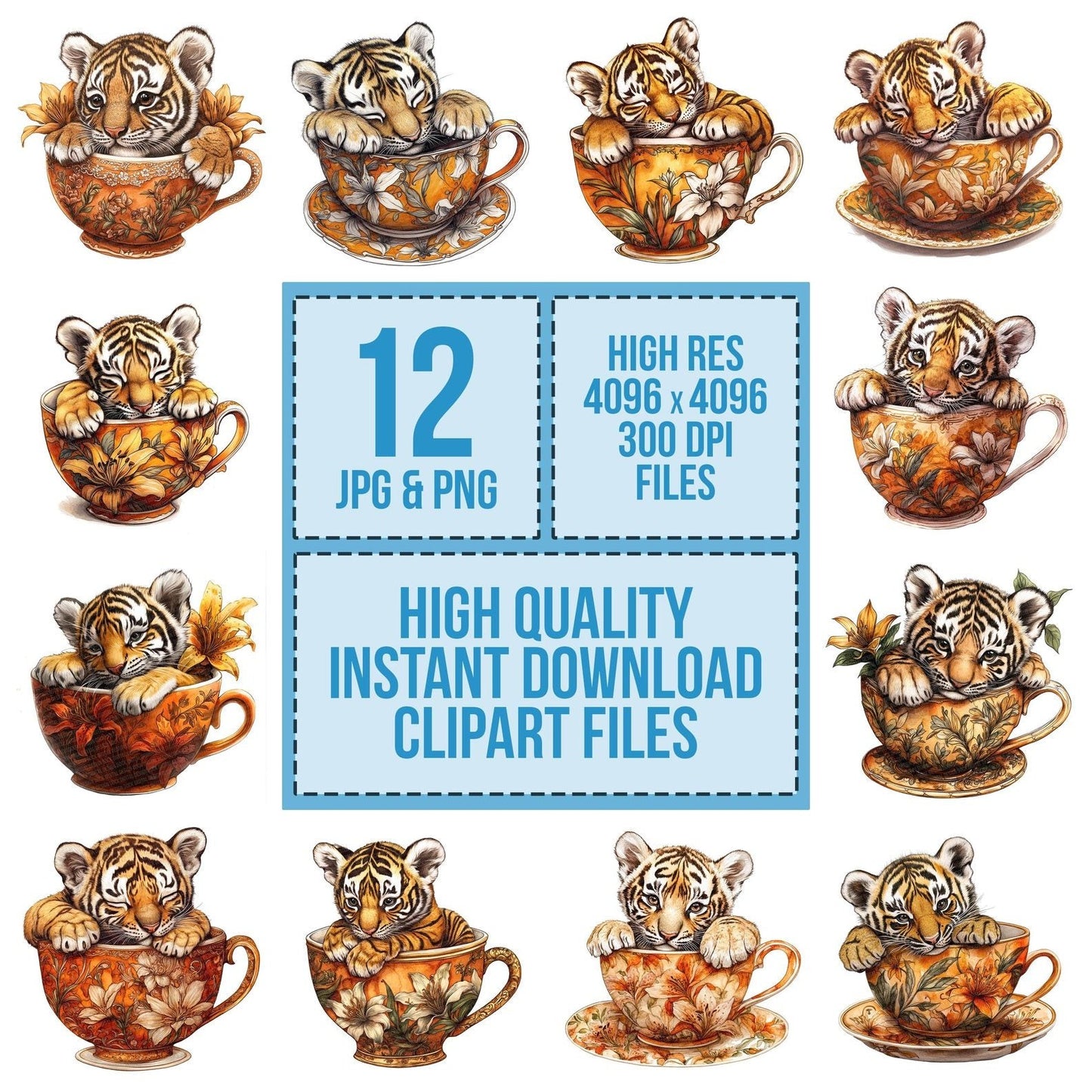 Tiger Cub in Lily Teacup Clipart Set (DDD006754)